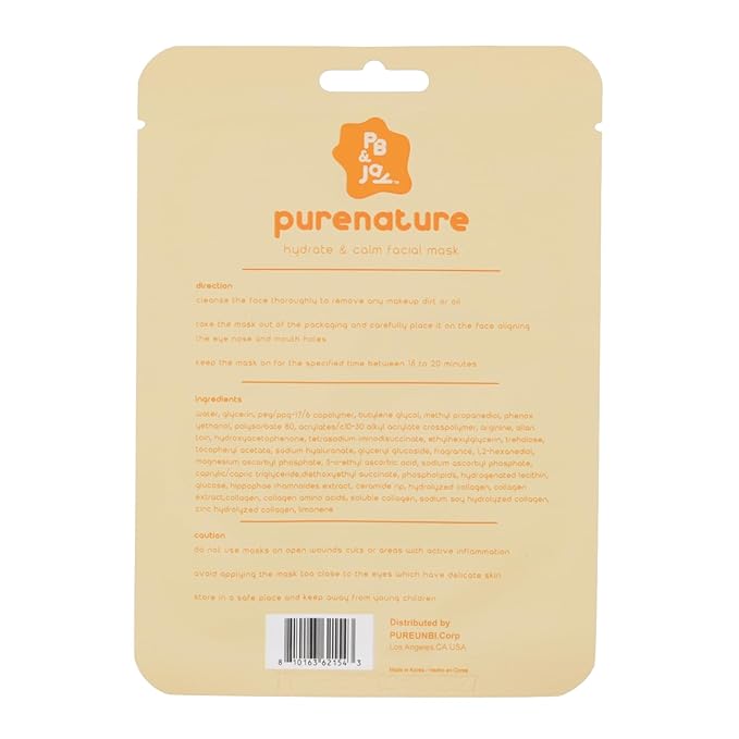 PB & JAY Purenature Facial Mask – Premium Quality Korean Sheet Mask for Dull Skin – Korean Collagen Essence Radiance-Reviving Facemask Sheet (Vitamin C)
