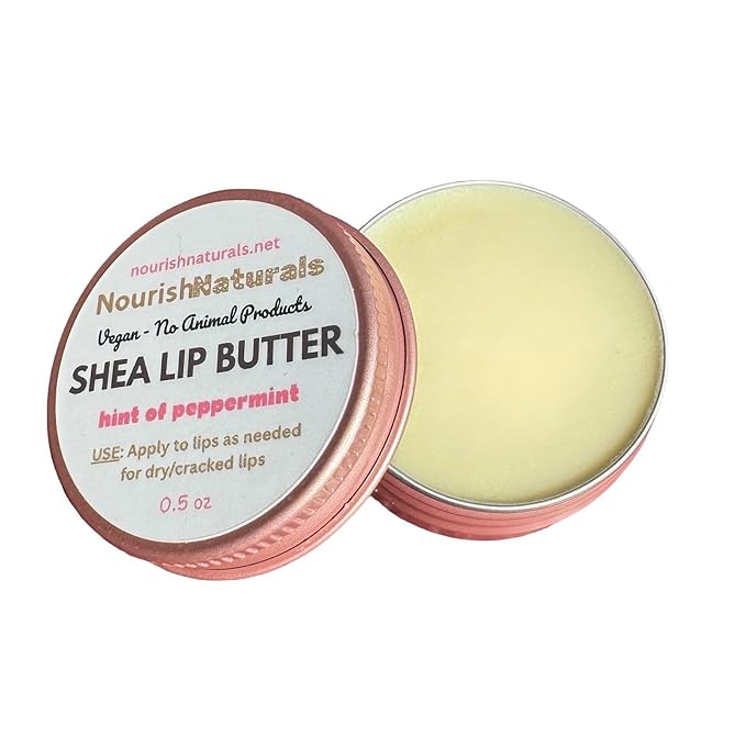 Shea Lip Butter - All Natural 4 Ingredient Lip Balm - Pack of 3 - ultra moisturizing vegan lip balm, for long lasting hydration, travel sized, w/Peppermint oil, nontoxic ingredients