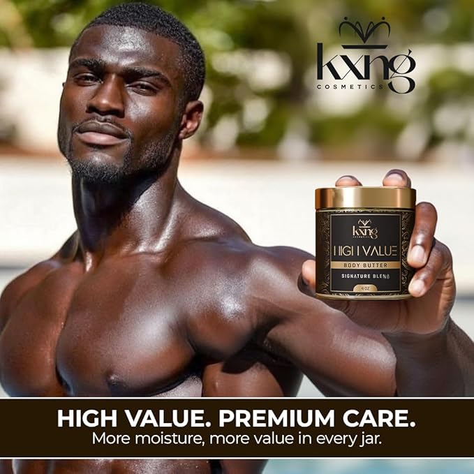 KXNG Cosmetics Shea Body Butter Cream – 4oz | Organic Body Butter for Men & Women with Shea, Cocoa, Mango & Coconut Oil | Deep Moisturizing Cream for Hands, Feet & All Skin Types – High Value