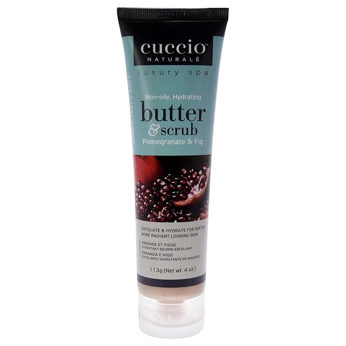 Cuccio Naturale Butter Scrub - Exfoliates And Hydrates - For Softer, Radiant Looking Skin - Infuses Moisture Into Dry Skin - Non-Oily 24 Hour Hydration - Creamy - Pomegranate And Fig - 4 Oz