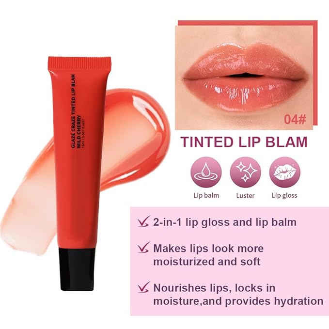 Summer Lip Butter Lip Balm Glow Reviver Lip Gloss, Melting Lip Serum, Ultra-Hydrating Natural Vegan Lip Balm, Sheer-Tinted Shine & Hydration, Soothes & Softens Dry Lips (Red)