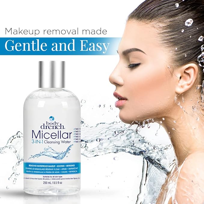 Body Drench 3-in-1 Micellar Water Makeup Remover, Facial Cleanser & Hydrating Water for Sensitive Skin, Eye Makeup Remover, 8.5 fl oz