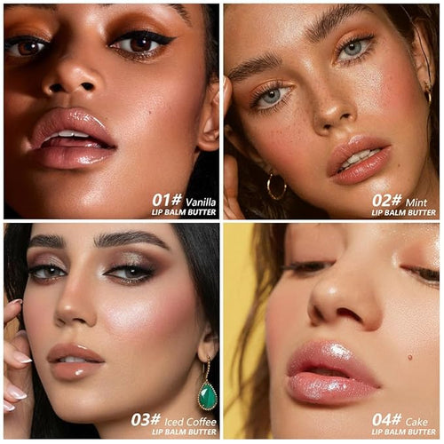4 Pcs Summer Lip Butter Lip Balm, Ultra-Hydrating Natural Vegan Lip Balm, Sheer-Tinted Shine & Hydration Lip Care, Soothes & Softens Dry Lips Skincare, Bálsamo labial hidratante (#1+2#+3#+4#)