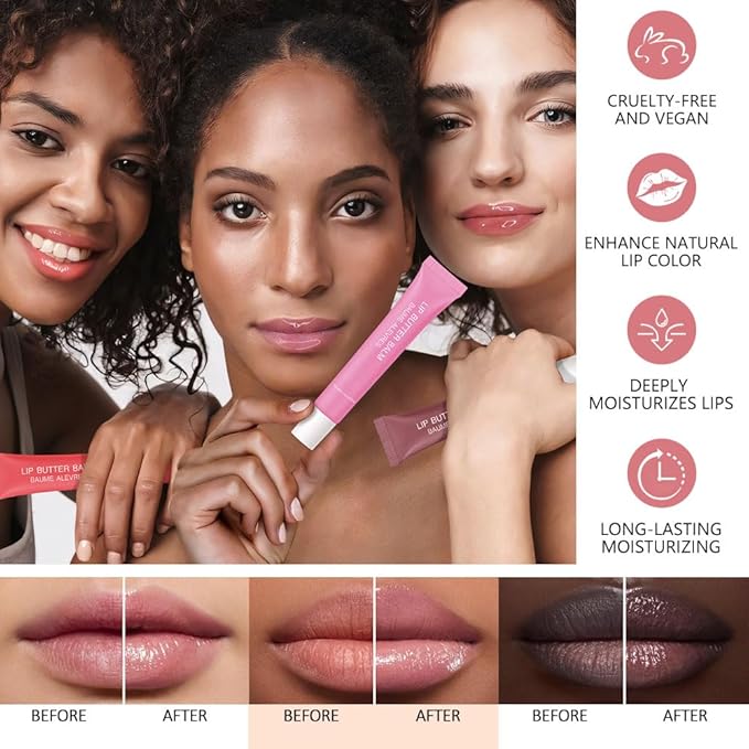4 PCS Summer Butter Lip Balm. Ultra-Hydrating Lip Care with Shea Butter & Olive Oil, Soothes Dry Lips with Natural Tint & Gloss Effect, Lip Plumper Moisture & Light Lip Stain Finish Set 04