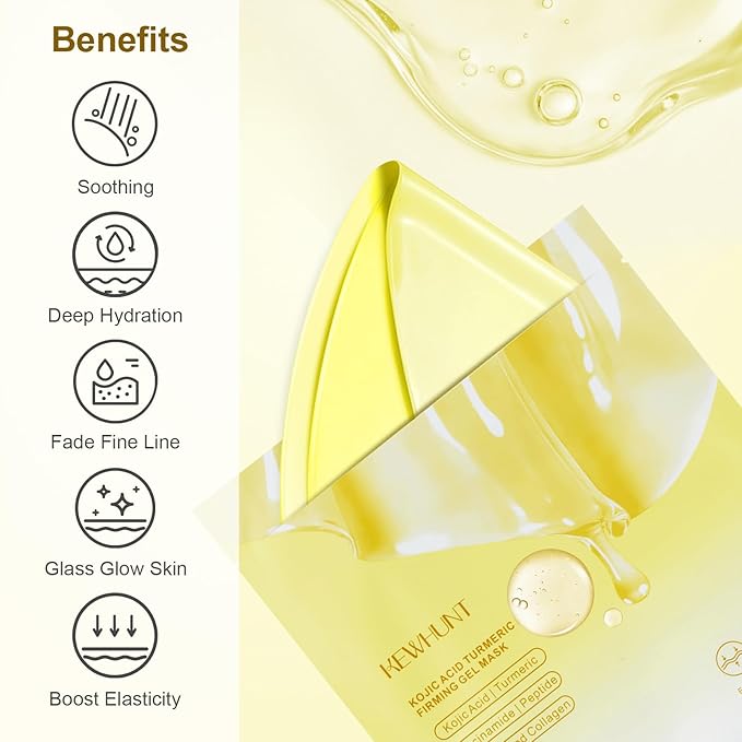Kojic Acid Turmeric Gel Mask,Overnight Face Mask,Jelly Gel Collagen Mask with Niacinamide,Peptide for Glass Glow Skin - Elasticity, Firming, Smoothing,Fine Lines,Skincare 5ea Mothers Day Gifts for Mom