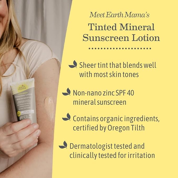 Earth Mama Tinted Mineral Sunscreen Lotion SPF 40, Contains Organic Argan and Red Raspberry Seed Oil, 3-Ounces, 2-Pack
