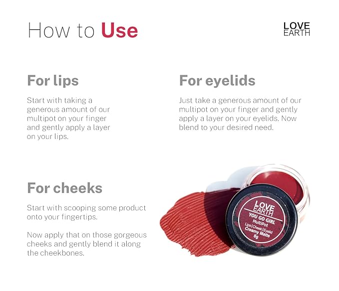 Love Earth Lip Tint & Cheek Tint Multipot - You Go Girl With Vitamin E And Essential Oils For Lips, Eyelids And Cheeks, Creamy Matte - Wine