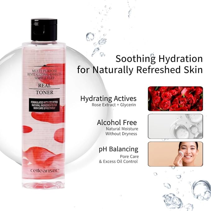 Real Toner-Facial Toner with Rose Extract for Soothing, Balancing and Hydrating Skin, Alcohol-Free, Vegan, 6.76 oz