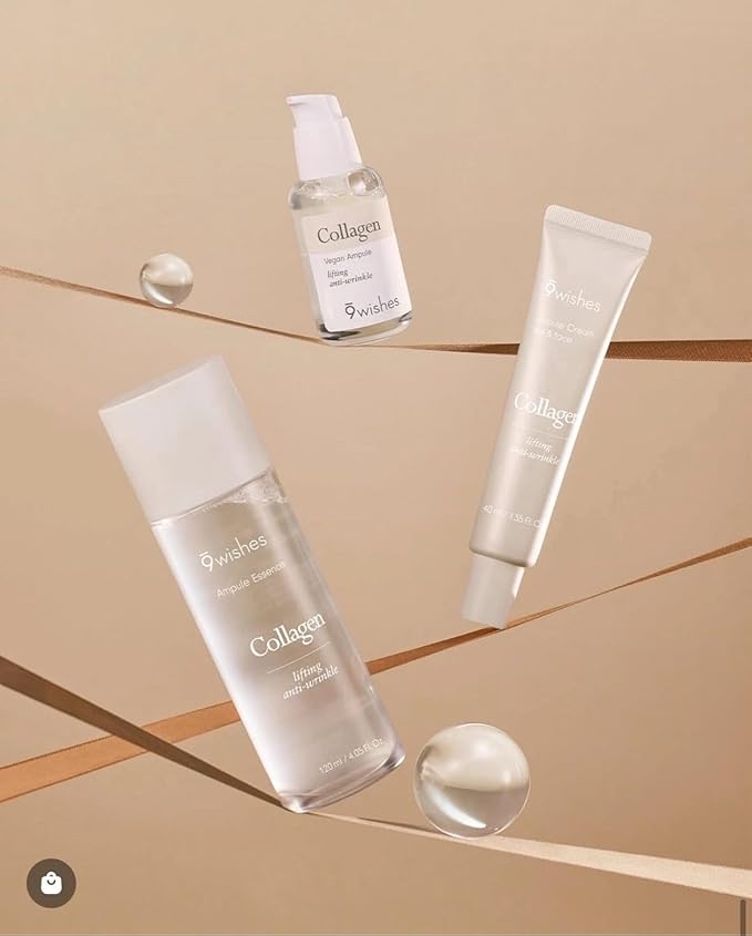 9 wishes Korean Skincare Vegan Collagen Ampule Essence 4.05oz | Lightweight Facial Essence with Vegan Collagen and Coconut Water | Daily Hydration Care - All Skin Types