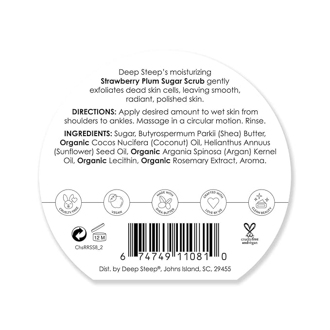 Deep Steep Sugar Scrub, Strawberry Plum (Rainbow Row), 8 oz – Exfoliating Body Scrub with Organic Coconut Oil, Shea Butter & Argan Oil – Vegan, Clean Beauty, Smooth, Soft & Nourished Skin