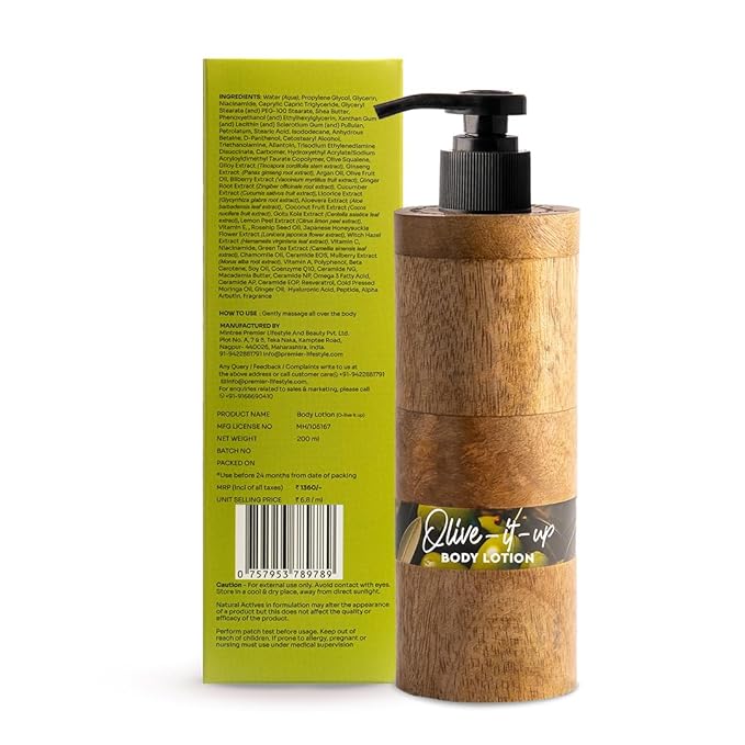 Mintree Certified Organic & Vegan, Unisex Olive Body Lotion, Long Lasting Fragrance, Silicon & Paraben Free, Moisturizes, Nourishes & Hydrates for 48 Hr