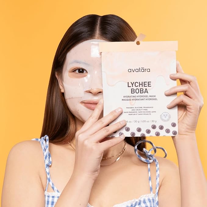 Avatara Lychee Boba Hydrogel Mask, Facial Masks Skincare Essential, 2-Piece Cooling & Hydrating Skin Care Mask with Multi-Berry Blend Boosting Antioxidant Defense, 30 g, 1-Pack