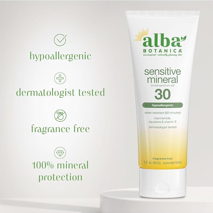 Alba Botanica Sensitive Mineral Sunscreen Lotion SPF 30, 3 Oz