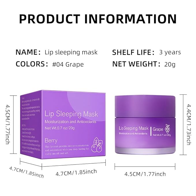 FeiCuiYun Lip Sleeping Mask, Moisturization and Antioxidants, Nourish, Hydrate, Flaky, Dry Lips (04#Grapes, 1Pcs)