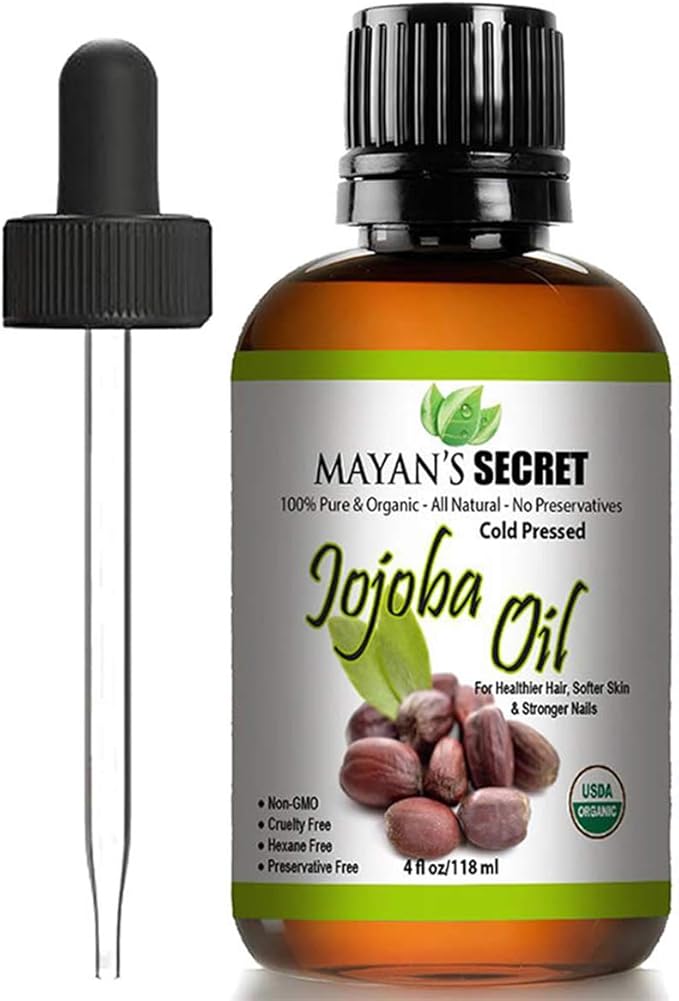 Jojoba Oil USDA Certified Organic (4oz Large) | Natural Cold Pressed Unrefined Hexane Free Oil for Hair & Face | Carrier Oil