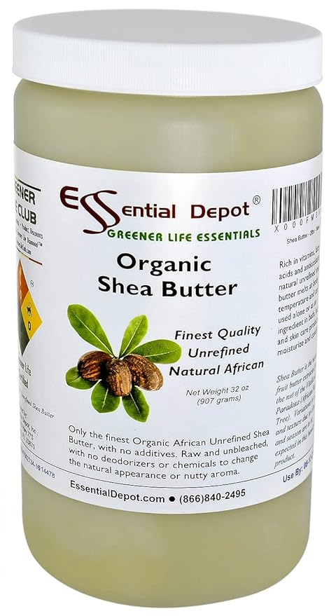 Essential Depot Shea Butter - 32 oz. - 2 lbs - Organic - Unrefined - In resealable safety sealed HDPE Jar
