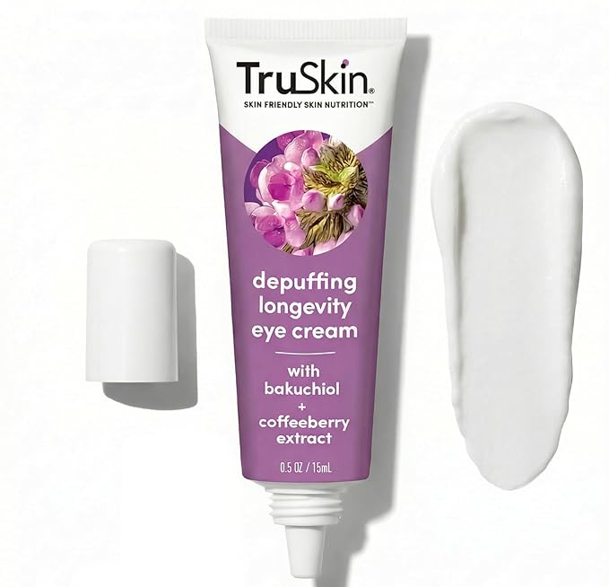 TruSkin Longevity Eye Cream – Caffeine Eye Cream with Bakuchiol, Lingonberry Stem Cells & Green Coffee Bean – Healthy Aging Gentle Retinol Alternative, Puffiness, Dark Circles, 0.5 fl oz