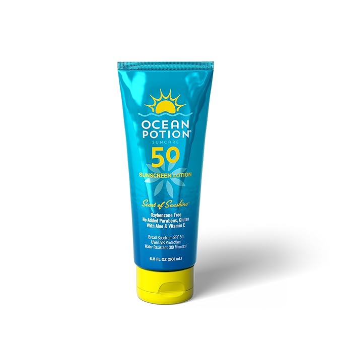 Ocean Potion SPF 50 Sunscreen Body Lotion, Broad Spectrum UVA/UVB Sun Protection with Aloe and Vitamin E, Water-Resistant Non-Greasy Sunscreen, 6.8 oz