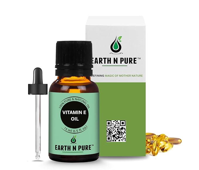 Earth N Pure Vitamin E Oil Therapeutic Grade for Skin, Hair and Nails with Glass Dropper 15 ml