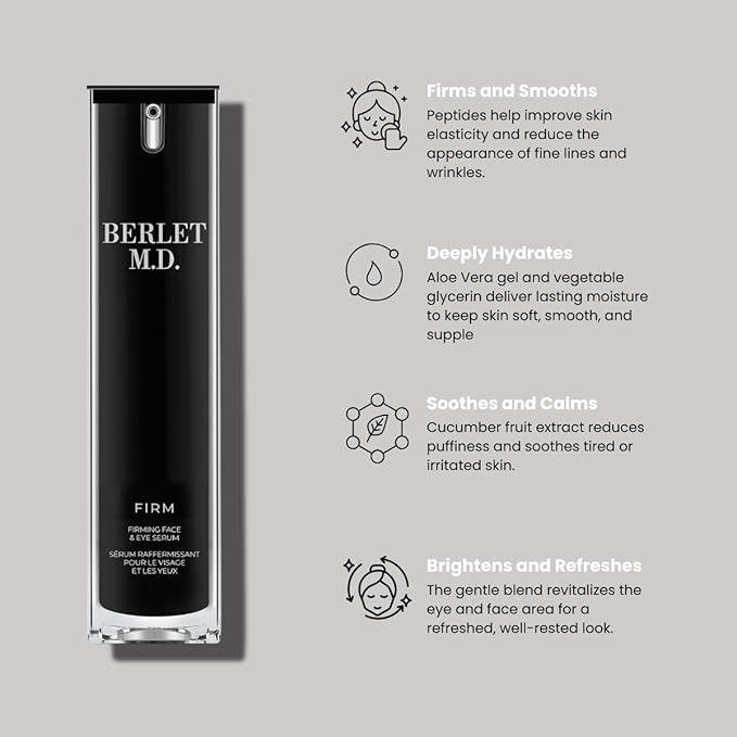 FIRM Face & Eye Serum, Oil-Free Firming & Anti-Aging Serum with Peptides, Aloe Vera & Cucumber Extract, Reduces Dark Circles & Fine Lines, Vegan, Fragrance-Free, All Skin Types, 30ml