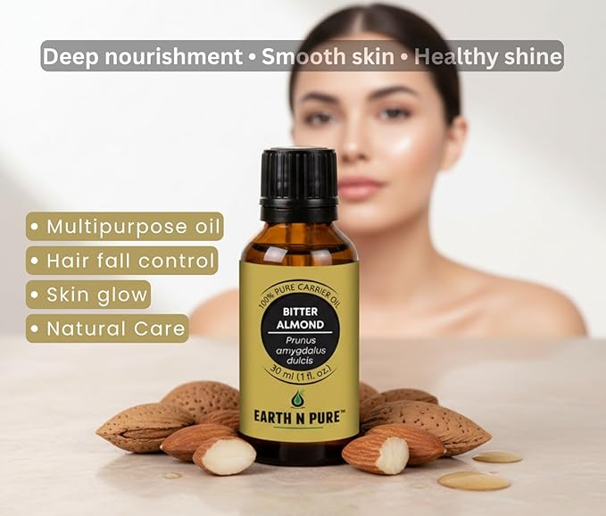 Earth N Pure Bitter Almond Oil | Cold Pressed, Therapeutic Grade for Body, Skin, Hair 50 ml