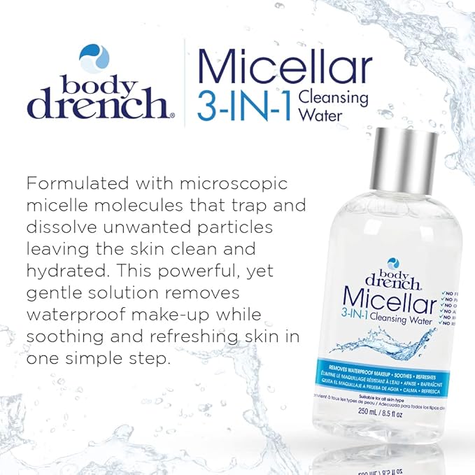 Body Drench 3-in-1 Micellar Water Makeup Remover, Facial Cleanser & Hydrating Water for Sensitive Skin, Eye Makeup Remover, 8.5 fl oz
