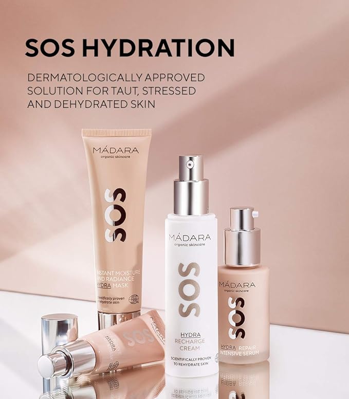 Madara Organic Skincare | SOS Hydra Repair Intensive Face Serum - With Northern Peony, Linseed And Hyaluronic Acid, For Dry, Dehydrated Skin, Dermatologically Tested, Vegan, 1 oz