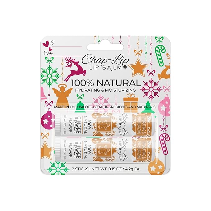 Chap-Lip Lip Balm 100% Natural Lip Balm Set - Beeswax Natural Christmas Gifts for Her - Ideal Gift for Women - Lip Moisturizer for Dry Lips, Cocoa Butter - Gingerbread, Pack of 2