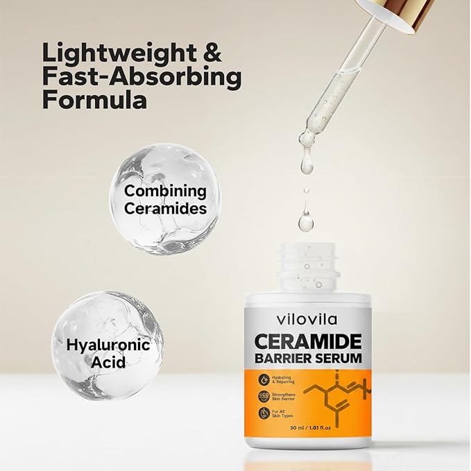 Ceramide Serum (1.01 Fl Oz), Hydrating Serum to Reduce Dryness, Hyaluronic Acid Serums, Ceramide Moisturizer for Skin Care, Face Serums for Women, Redness-Reducing & Hydrating