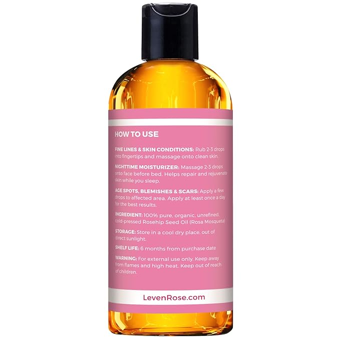 Leven Rose Rosehip Seed Oil for Face 16 oz - Pure Rosehip Oil for Face - Unrefined Cold Pressed Rose hip for Body - Nighttime Face Moisturizer for Hair, Skin & Nails