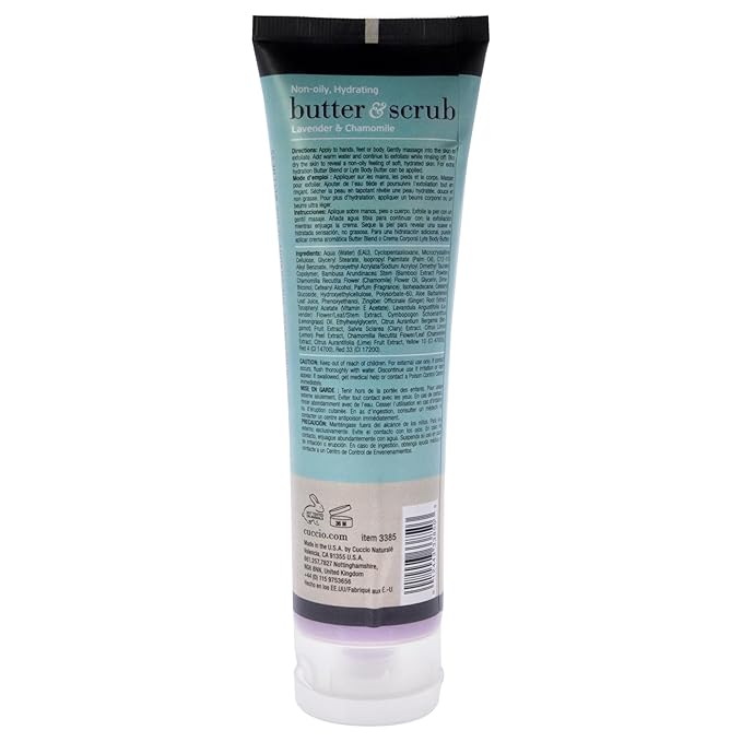 Cuccio Naturale Butter Scrub - Exfoliates And Hydrates - For Softer, Radiant Looking Skin - Infuses Moisture Into Dry Skin - Non-Oily 24 Hour Hydration - Creamy - Lavender And Chamomile - 4 Oz