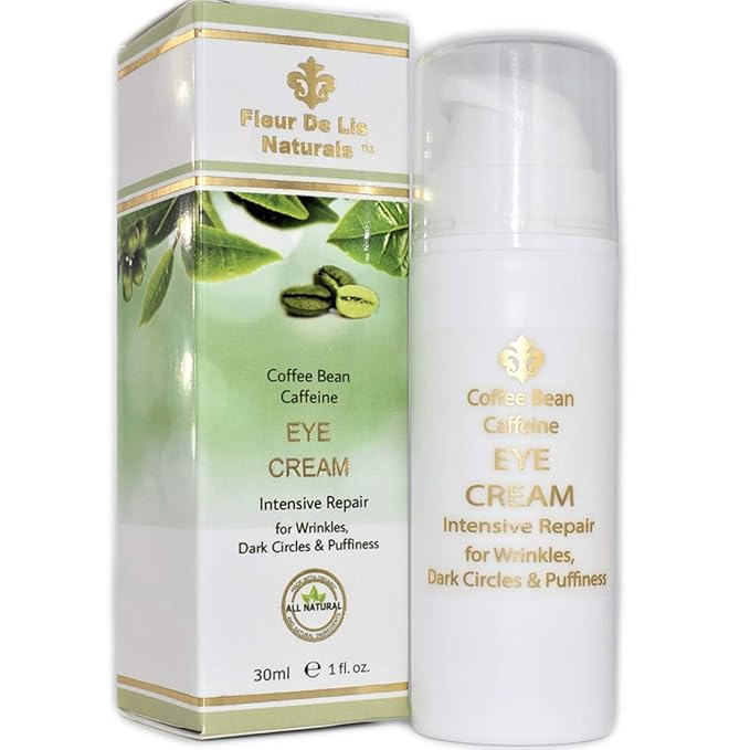 Fleur De Lis Naturals Coffee Bean Caffeine Anti Aging Eye Cream for Dark Circles, Eye Bags, Fine Lines, Puffiness. Best Anti Aging Eye Cream Moisturizer for Wrinkles, Crows feet, Puffy Eyes