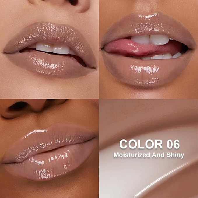 Summer Lip Butter Lip Balm Glow Reviver Lip Gloss, Melting Lip Serum, Ultra-Hydrating Natural Vegan Lip Balm, Sheer-Tinted Shine & Hydration, Soothes & Softens Dry Lips (06# Nude Brown)