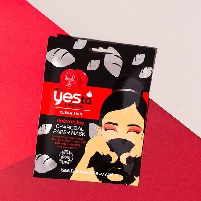 Yes To Tomatoes Detoxifying Paper Mask, Pore Cleaning Formula To Detoxify Skin & Help Remove Impurities, Hydrating & Moisturizing, With Charcoal & Antioxidants, Natural, Vegan & Cruelty Free