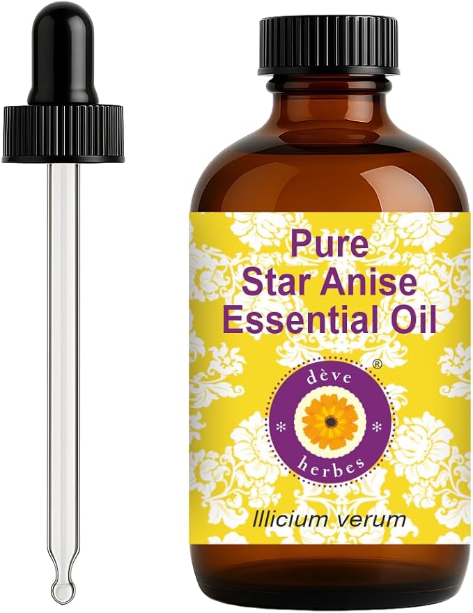 dève herbes Star Anise Essential Oil (lllicium verum) with Glass Dropper | Pure | Non-Sticky | Non-Greasy | Lightweight | Men & Women | All Skin Types | Steam Distilled 120ml (4 oz)