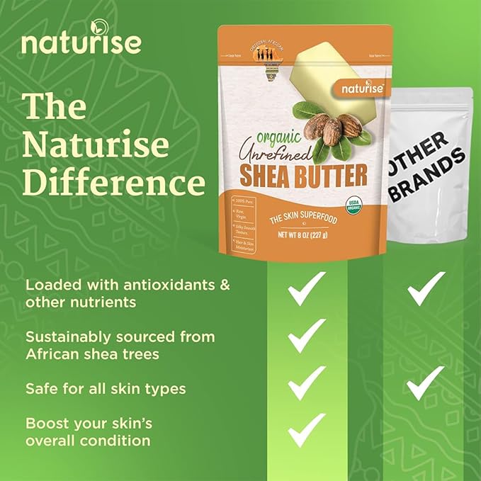 Naturise - African Shea Butter Raw Organic, Pure Shea Butter Raw Organic for Skin and Hair, Shea African Butter Skin Moisturizer, Raw Shea Butter Without Artificial Fillers & GMOs, 8 oz
