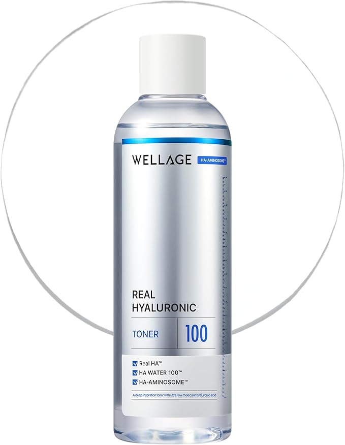 WELLAGE Real Hyaluronic Toner 100 for face, Korean Beauty Toner, 93% Hyaluronic Acid Water, Hydrating for Dry Skin - Deep, Quick Absorption, Hypoallergenic, Skin Irritation-Free, 6.76 fl.oz.