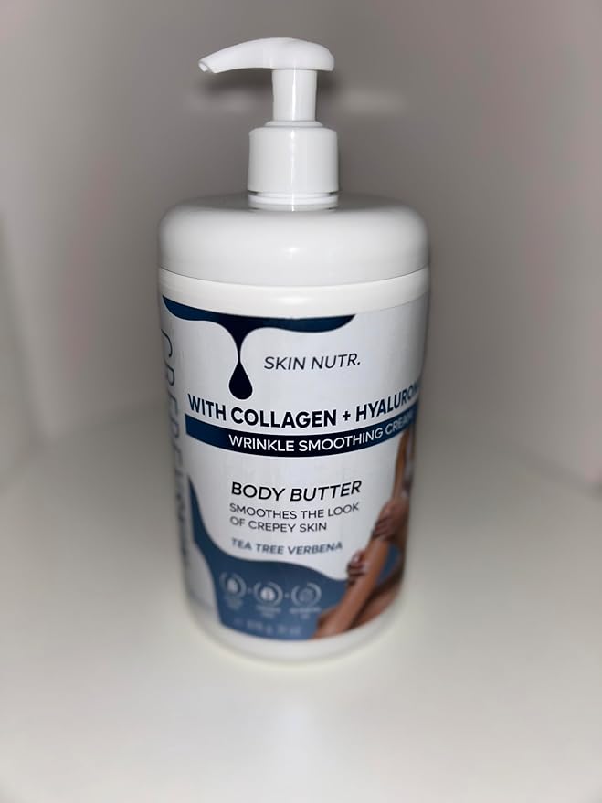 Skin Nutr Body Butter with Collagen and Hyaluronic Acid, Tea Tree Verbena, Wrinkle Smooth Cream, (Pack of 1) 31 oz