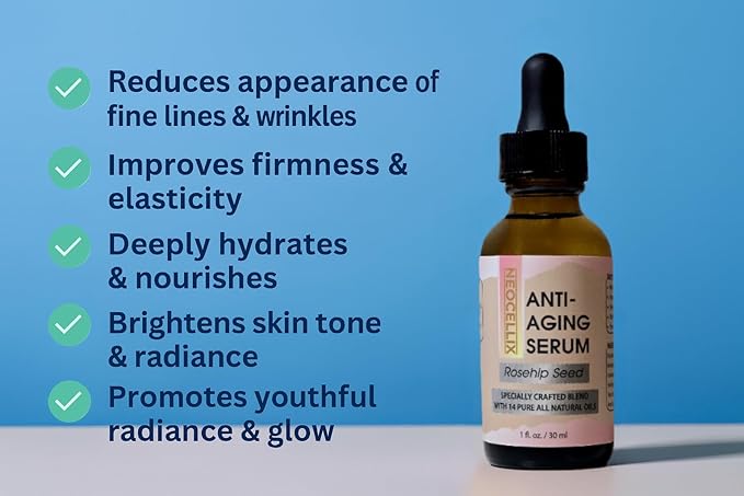 Anti-Aging Oil Serum – Made From 14 Pure All Natural Oils - Rosehip, Argan, Sea Buckthorn... Supports Smoother Texture, Firmness, Deep Hydration & Radiance Boost for Youthful Skin - Made in USA 1oz