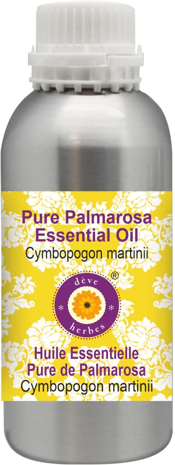 Deve Herbes Pure Palmarosa Essential Oil (Cymbopogon martinii) Steam Distilled 630ml (21 oz)