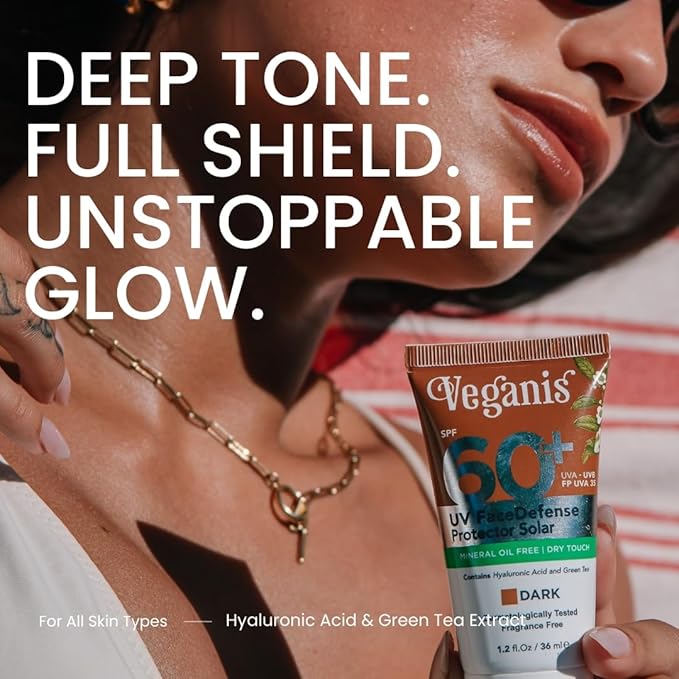 Sunscreen SPF 60 Dark Tone – Hyaluronic Acid & Green Tea – Tinted Face Sunscreen for Daily Use – Broad-Spectrum UVA/UVB & Blue-Light Protection – Hydrating Dry-Touch Vegan Formula