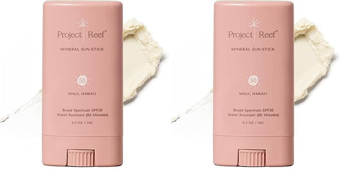 Project Reef SPF 50 Mineral Sunscreen Stick – Compact SPF Stick, Hawaii Reef Act 104 Compliant, Vegan, Ocean-Friendly, Water-Resistant, 0.5 oz (Pack of 2)