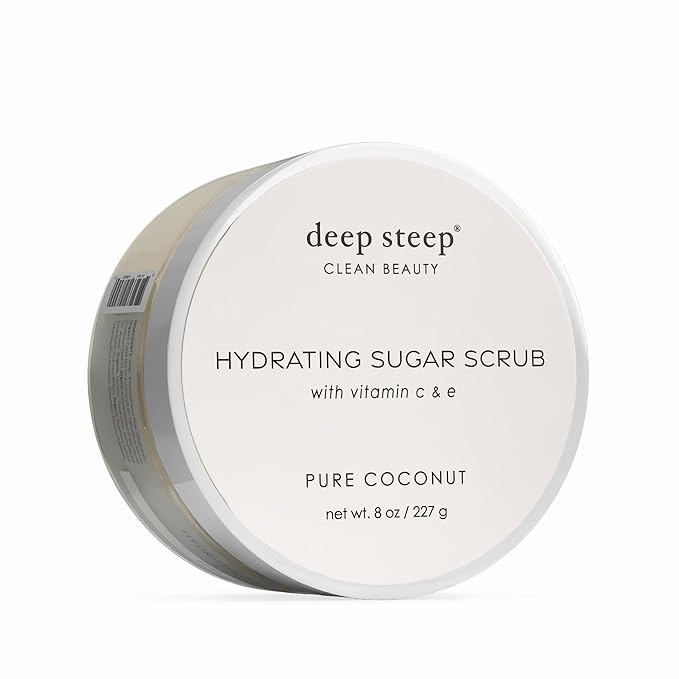 Deep Steep Sugar Scrub, Pure Coconut, 8 oz – Exfoliating Body Scrub with Organic Coconut Oil, Shea Butter & Argan Oil – Vegan, Clean Beauty, Smooth, Soft & Nourished Skin