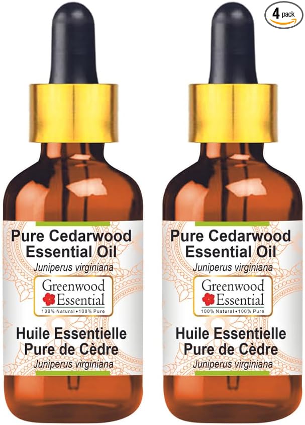 Greenwood Essential Pure Cedarwood Essential Oil (Juniperus virginiana) with Glass Dropper Steam Distilled (Pack of Two) 100ml X 2 (6.76 oz)