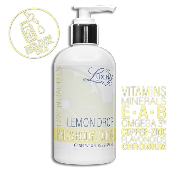 Daily Vegan Hand & Body Lotion for Dry Skin,Made with Jojoba Oil & Vitamin E, USA Made, Non Greasy Phthalate/Sulfate/Paraben Free & Cruelty-Free Formula, 8 oz (8 oz, Lemon Drop)