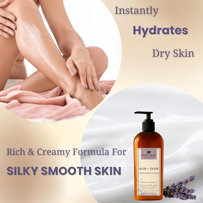 Natural Escapes Lavender Body Lotion for Dry Sensitive Skin, Aloe Vera & Ceramide Moisturizer with Olive Oil, Vitamin B5 & E, Hand & Body Cream, 8 oz