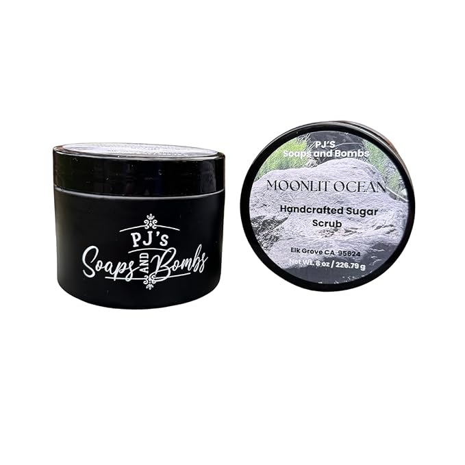 Moonlit Ocean Sugar Scrub 8 oz – Exfoliating Body Scrub for Smooth, Soft Skin – Handmade Natural Skincare, Clean Ingredients, Moisturizing Spa Bath Gift