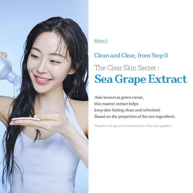 Mild Clear Cleansing Water for Makeup Removing with caulerpa lentillifera extract & Panthenol [Vegan & Korean Skincare] – 13.52 fl. oz.