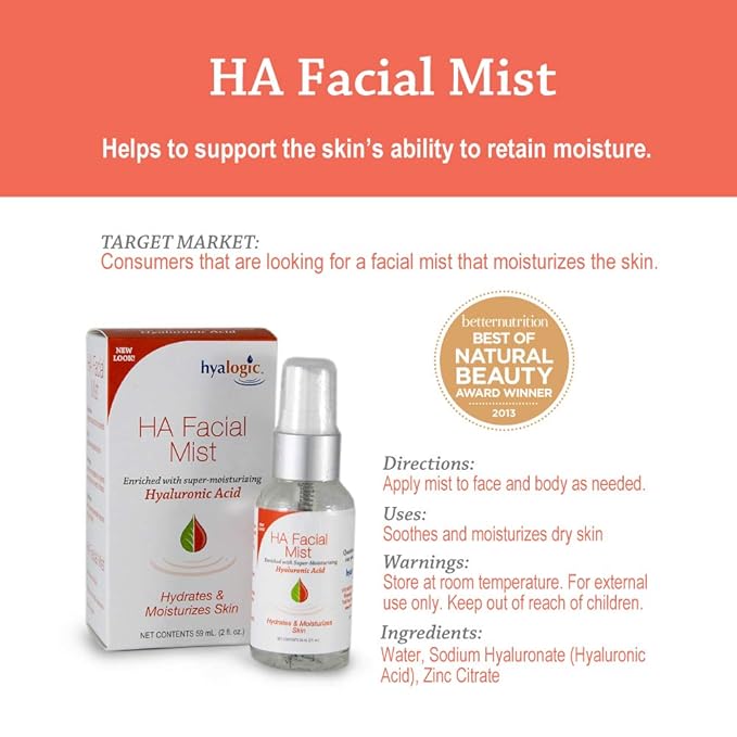 Episilk HA Facial Mist – Hydrating Hyaluronic Acid Spray for Skin Moisture, Helps with Wrinkle Reduction & Refreshing Non-Greasy Face Mist – 2 Ounce