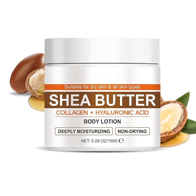 Grospe Shea Body Butter for Dry, Extremely Dry, Sensitive Skin,Body Cream with Marine Collagen, Shea Butter & Argan Oil for Women & Men